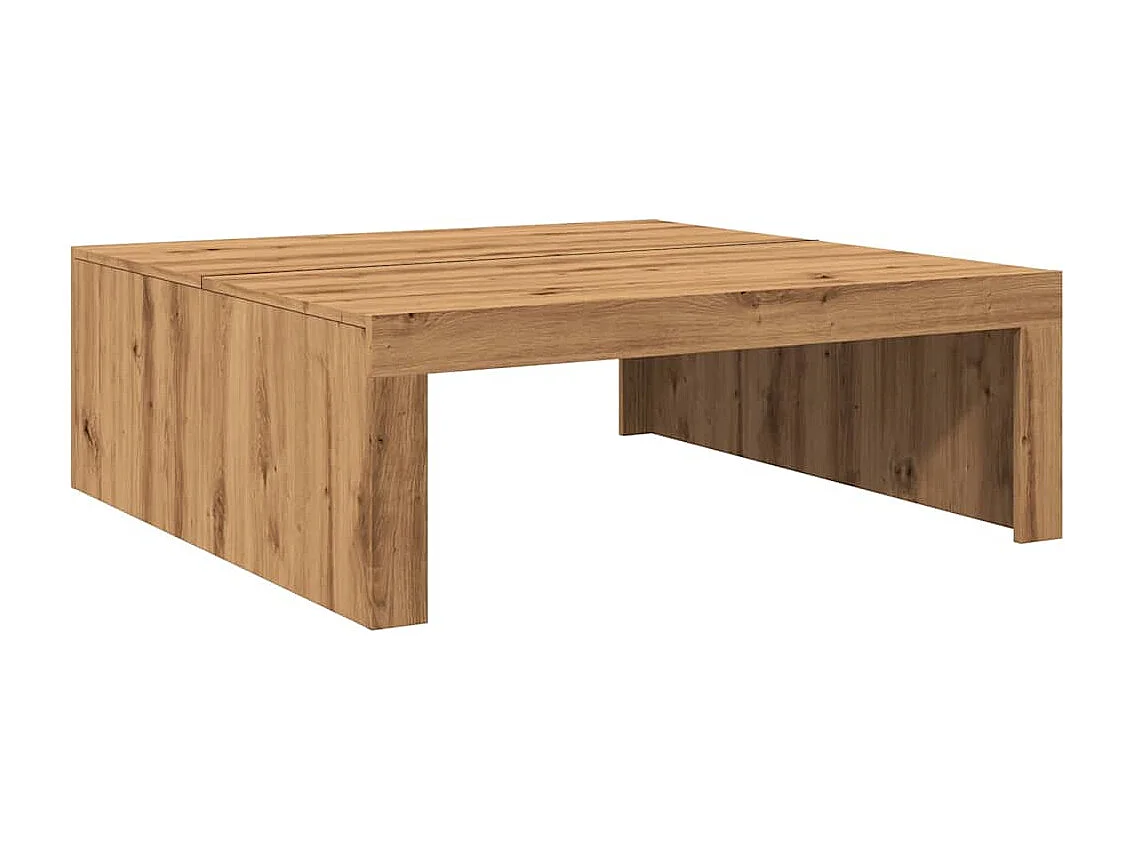 Table basse chêne artisanal 100x100x35 cm bois d'ingénierie