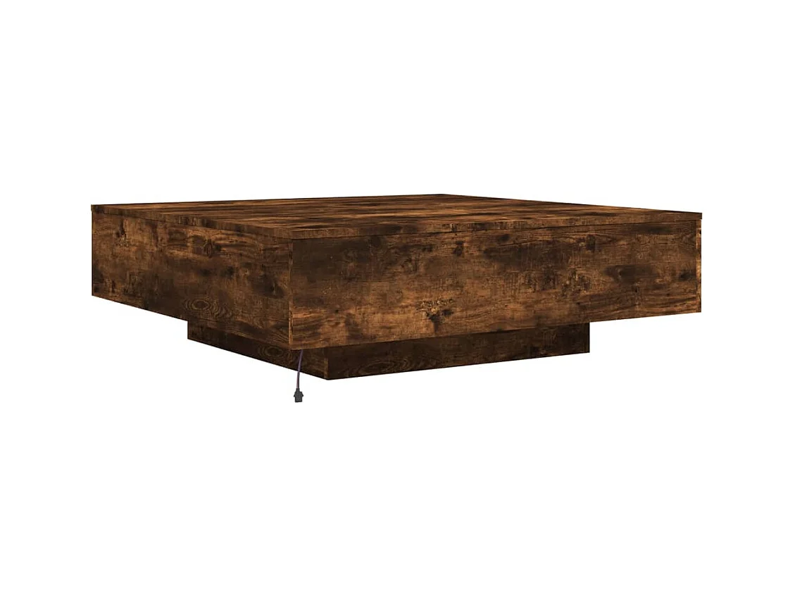 Table basse avec lumières LED chêne fumé 100x100x31 cm
