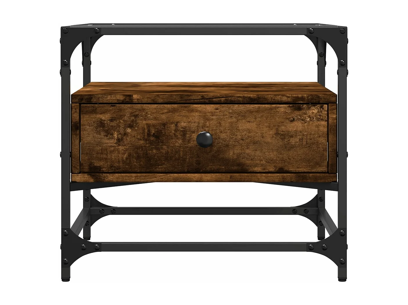 Table basse avec dessus en verre chêne fumé 50x50x45 cm acier