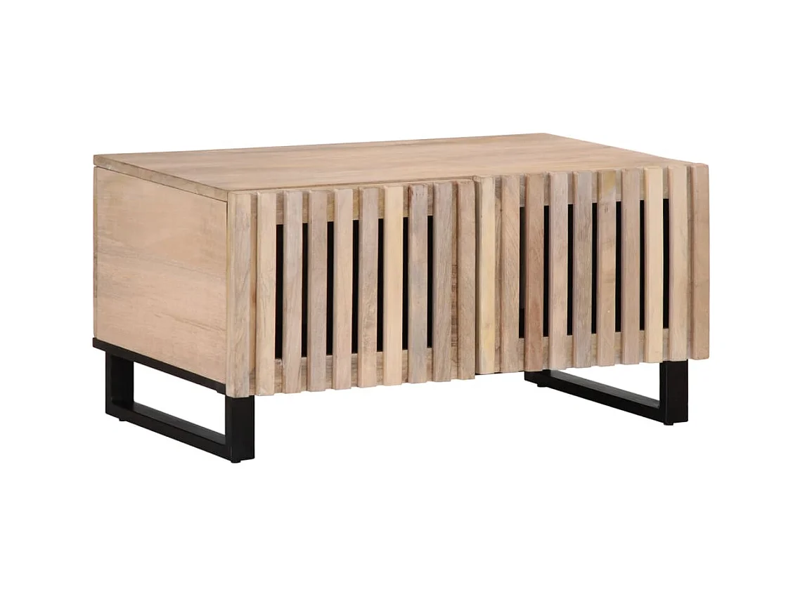 Table basse blanc 80x51x40 cm bois de manguier massif
