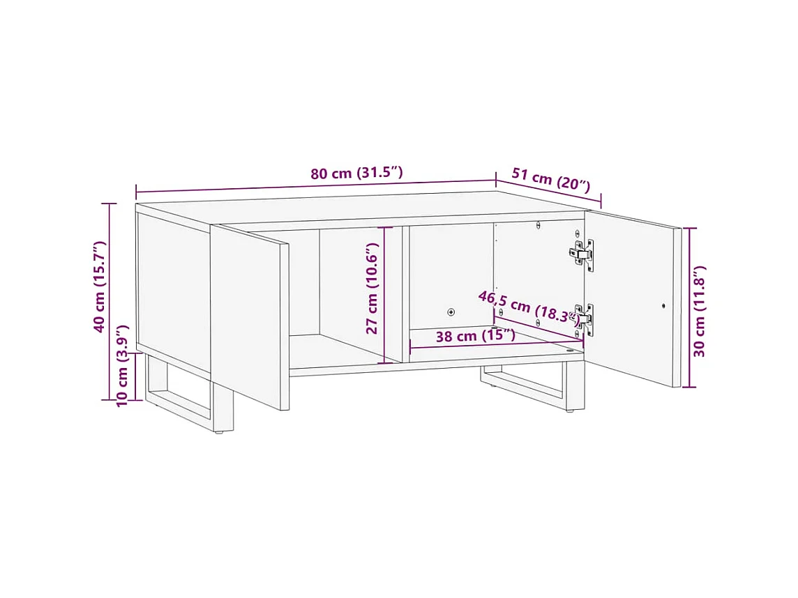 Table basse blanc 80x51x40 cm bois de manguier massif