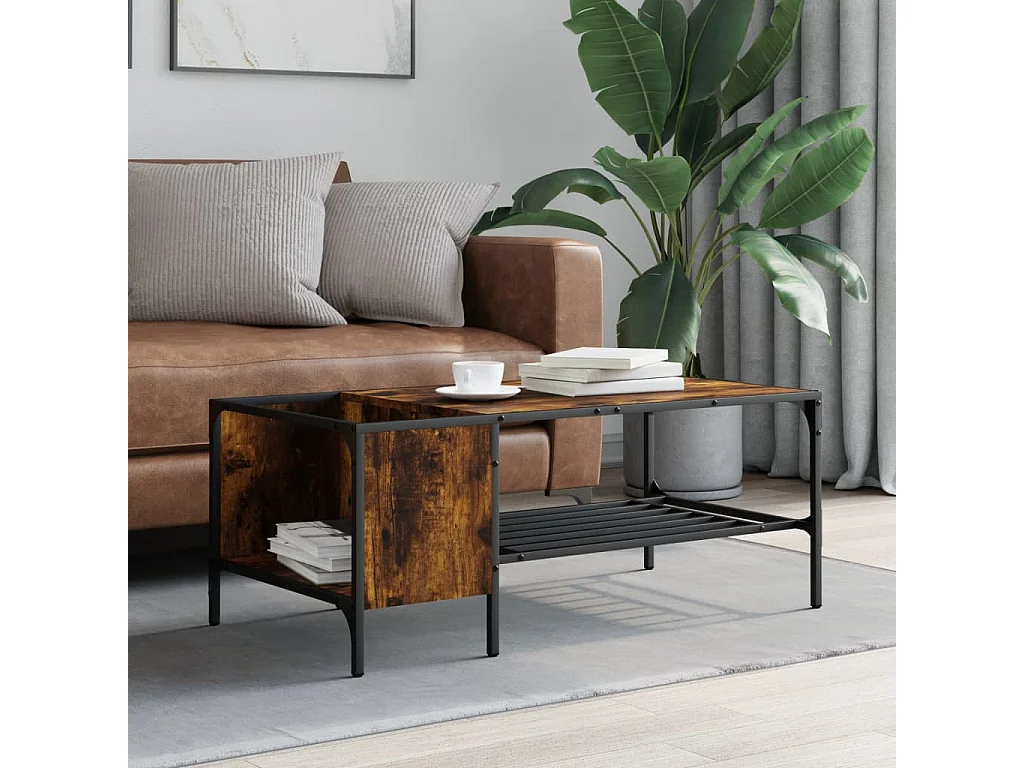 Table basse avec support chêne fumé 100x51x40cm bois ingénierie