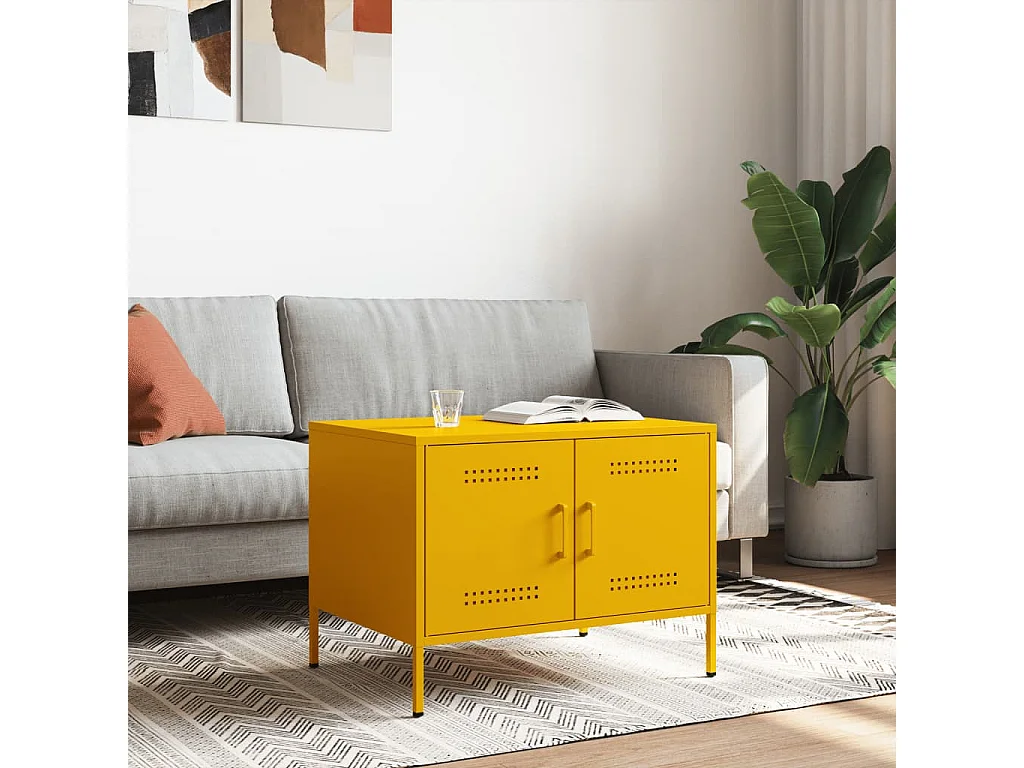 Mesa de centro acero amarillo mostaza 68x50x50,5 cm