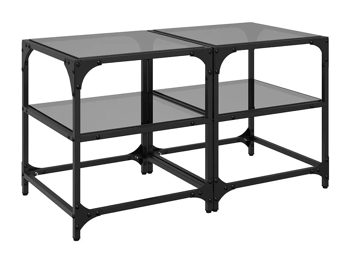 Tavolini da Salotto con Piano Vetro Nero 2pz 40x40x45cm Acciaio