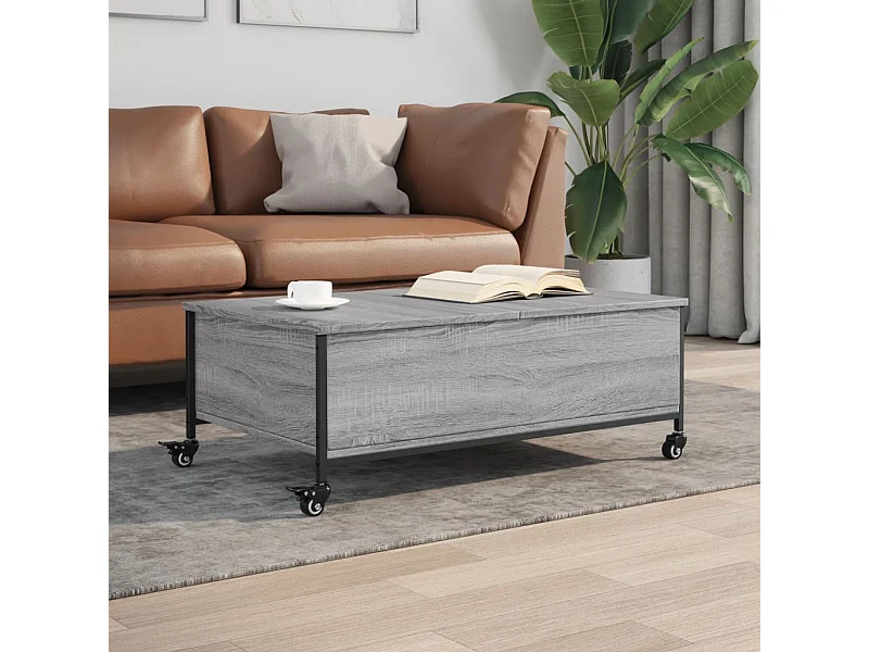 Tavolino con Ruote Grigio Sonoma 91x55x34 cm Legno Multistrato