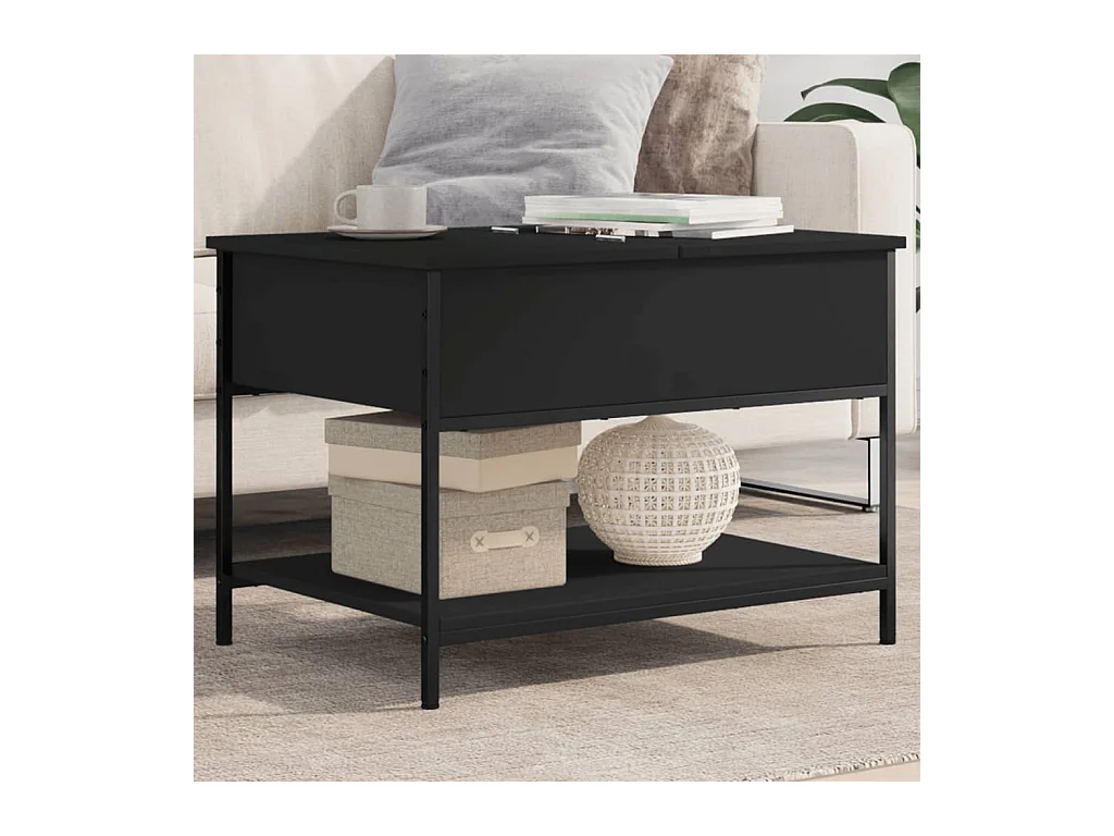 Tavolino da Salotto Nero 70x50x50cm Legno Multistrato Metallo