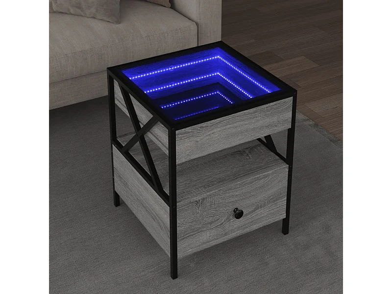 Tavolino da Salotto con LED Infinity Grigio Sonoma 40x40x51 cm