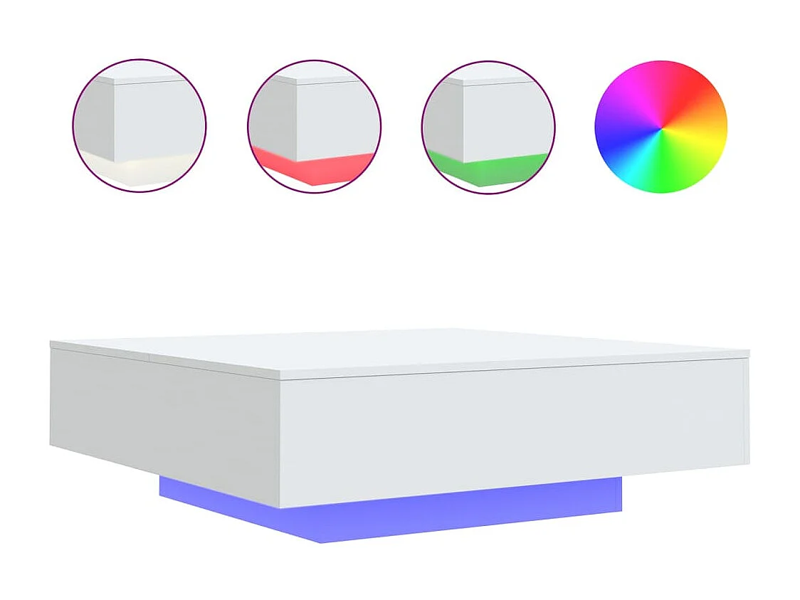Mesa de centro com luzes LED 100x100x31 cm branco