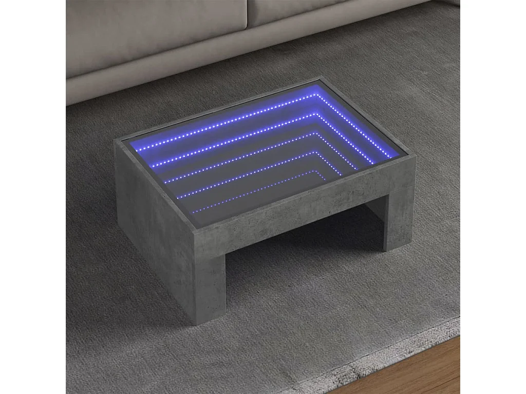 Tavolino da Salotto con LED Infinity Grigio Cemento 70x50x30 cm