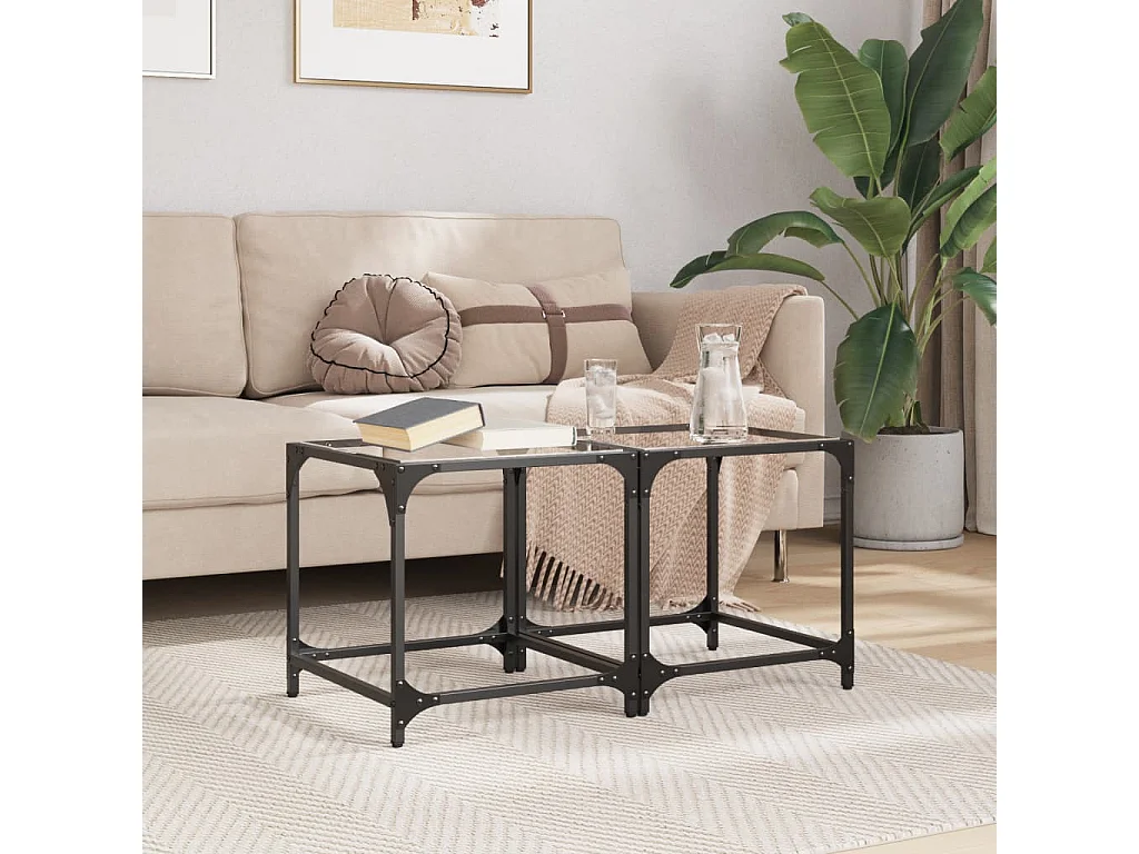 Mesas de centro c/ topo vidro transparente 2 pcs 40x40x40cm aço