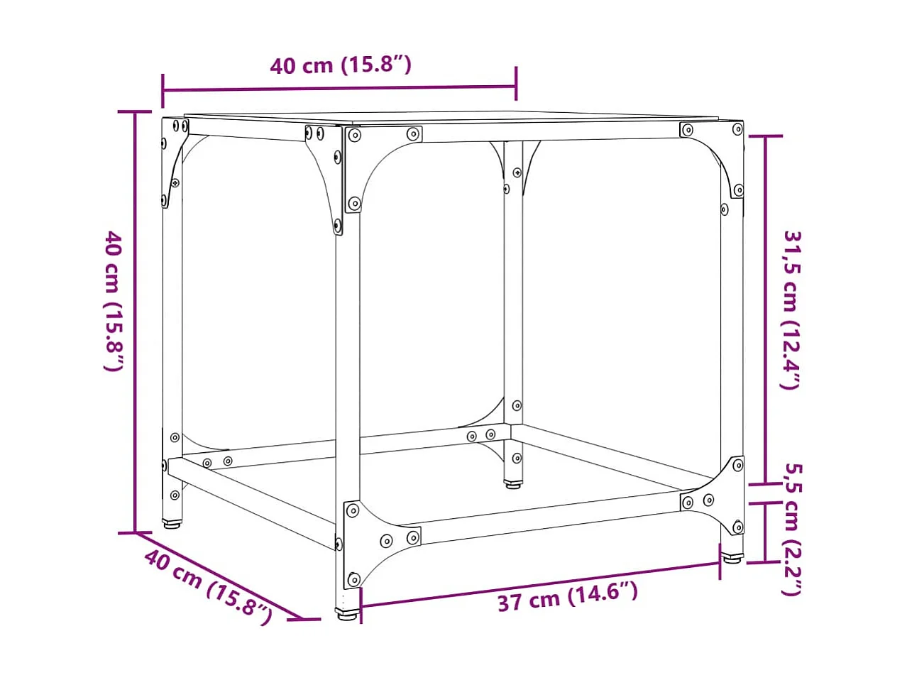 Mesas de centro c/ topo vidro transparente 2 pcs 40x40x40cm aço