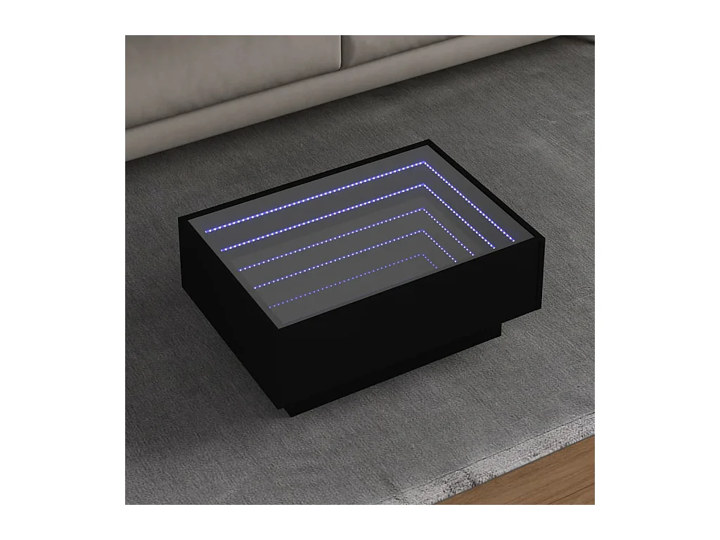 Table basse avec LED noir 70x50x30 cm bois d'ingénierie
