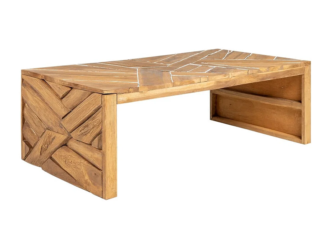 Tavolino da Salotto Massello di Teak Stile Erosione 110x35x38cm