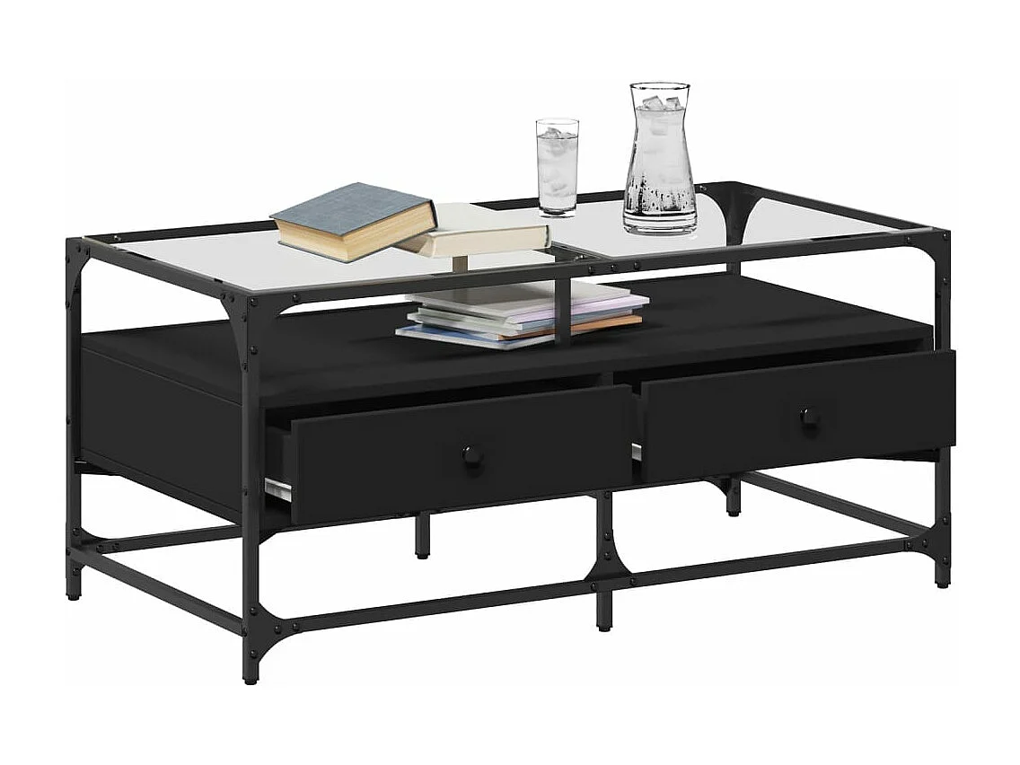 Mesa de centro superficie de vidrio acero negro 98,5x50x45 cm