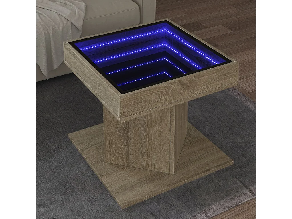 Mesa de centro c/ LEDs 50x50x45 madeira processada