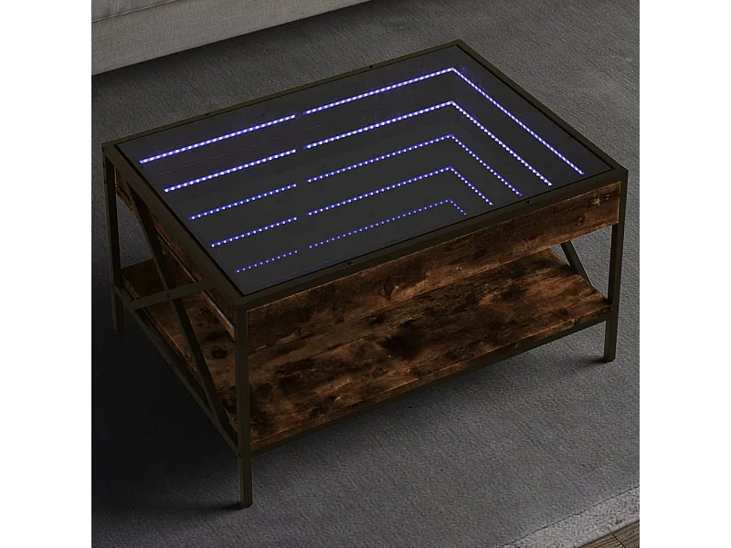 Mesa de centro luzes LED Infinity 70x50x38 cm carvalho fumado