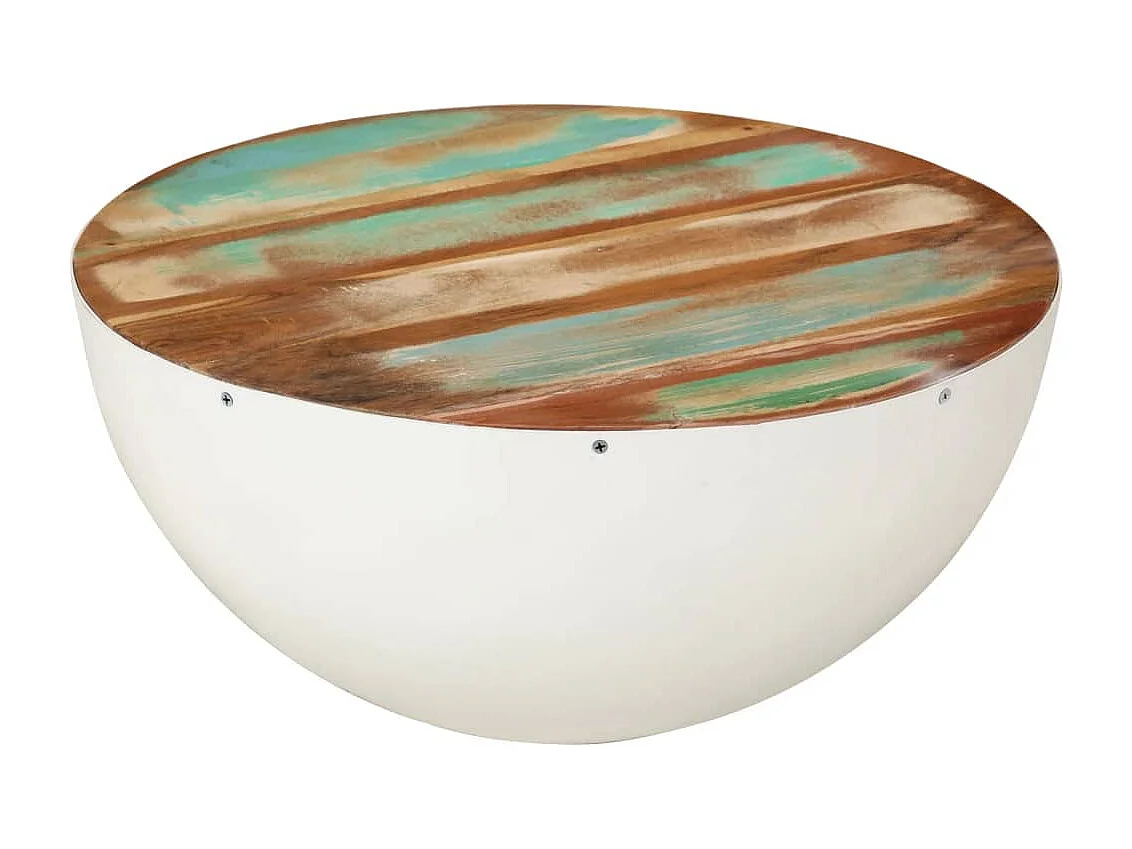 Salontafel rond Ø 50x24 cm massief gerecycled hout wit