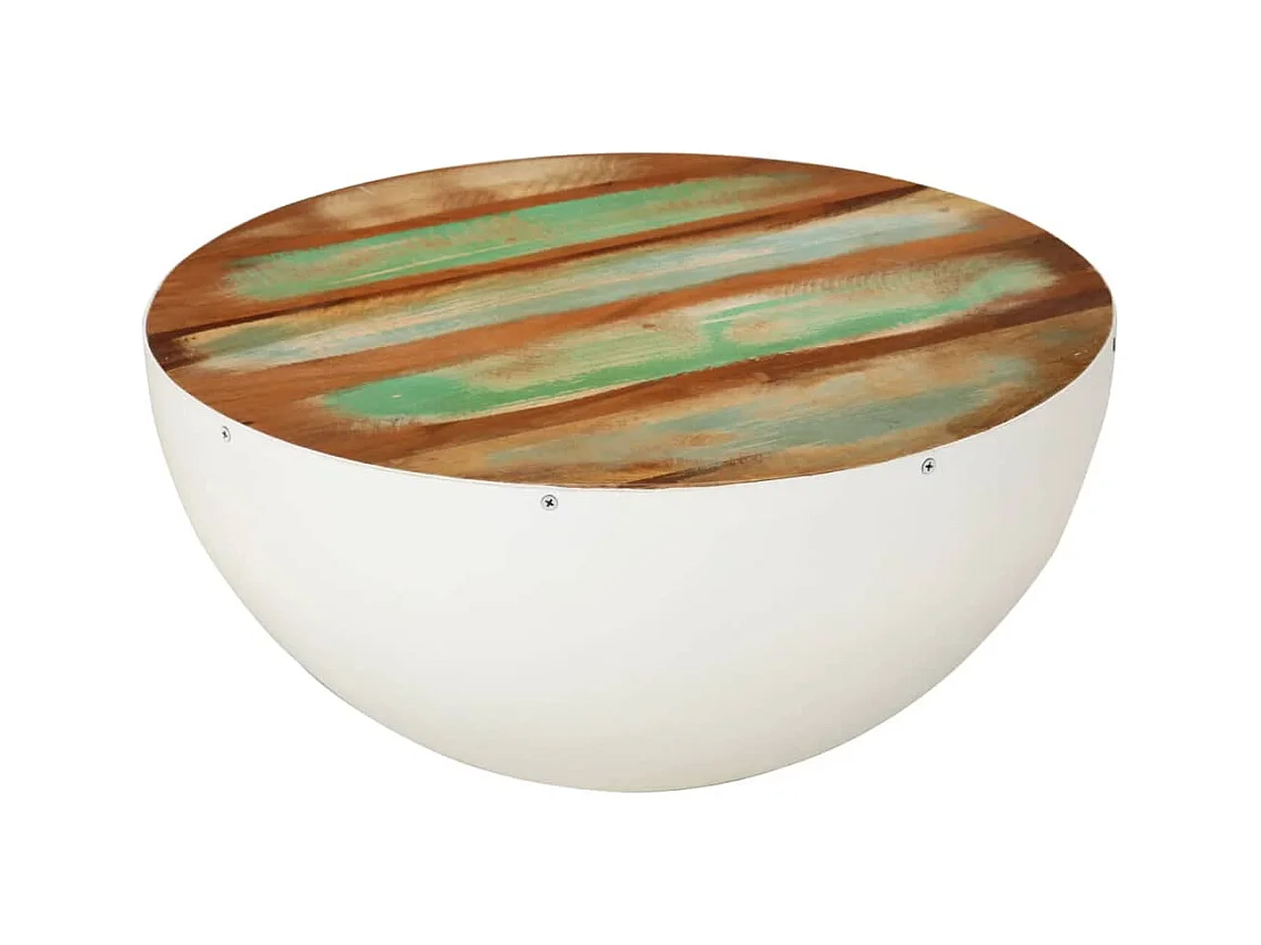 Table basse en forme de bol blanc bois de récupération massif