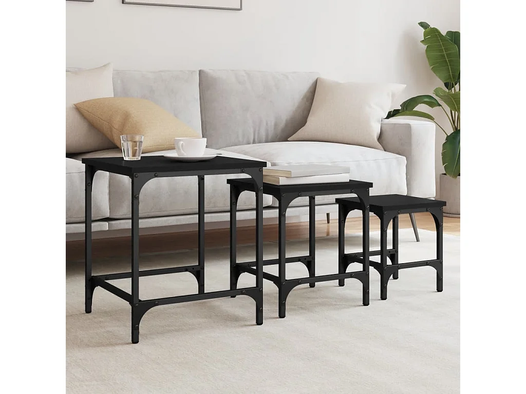Tables basses gigognes 3 pcs noir bois d'ingénierie