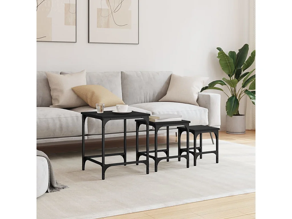 Tables basses gigognes 3 pcs noir bois d'ingénierie