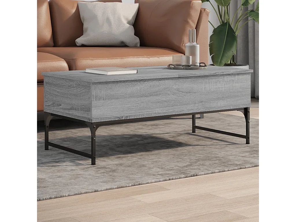 Table basse sonoma gris 100x50x40 cm bois d'ingénierie et métal