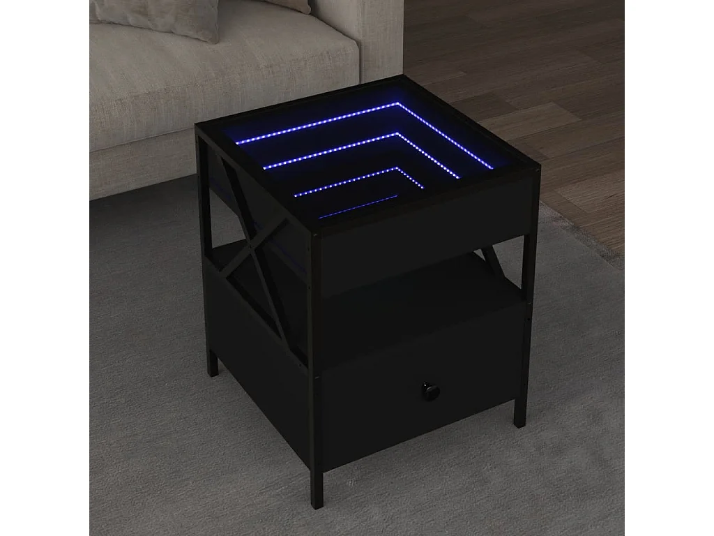 Table basse avec LED Infinity noir 40x40x51 cm