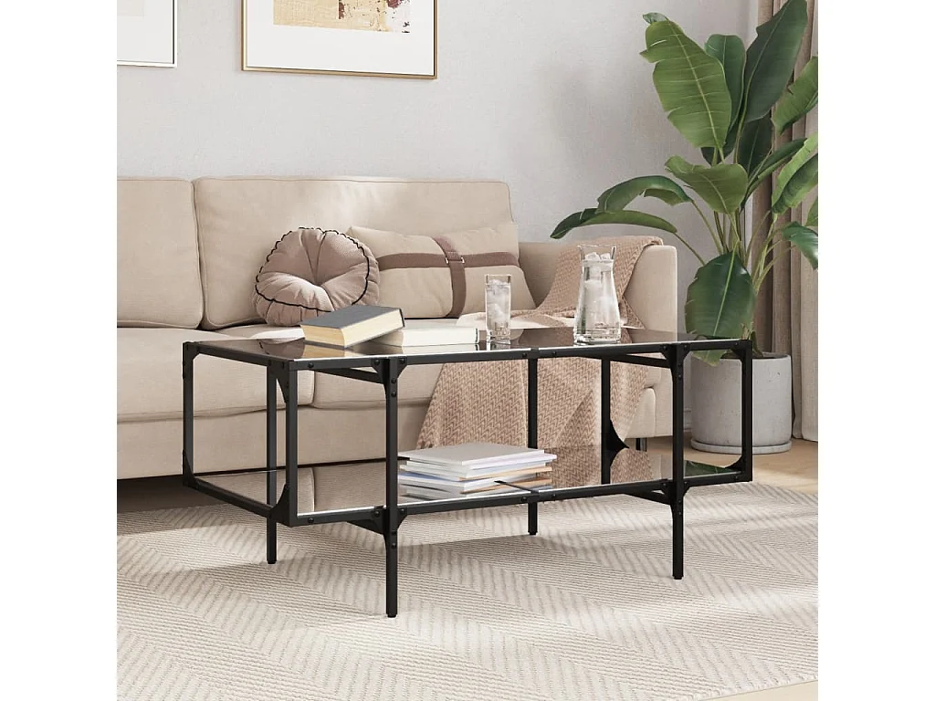 Mesa de centro superficie de vidrio acero negra 98,5x50x45 cm
