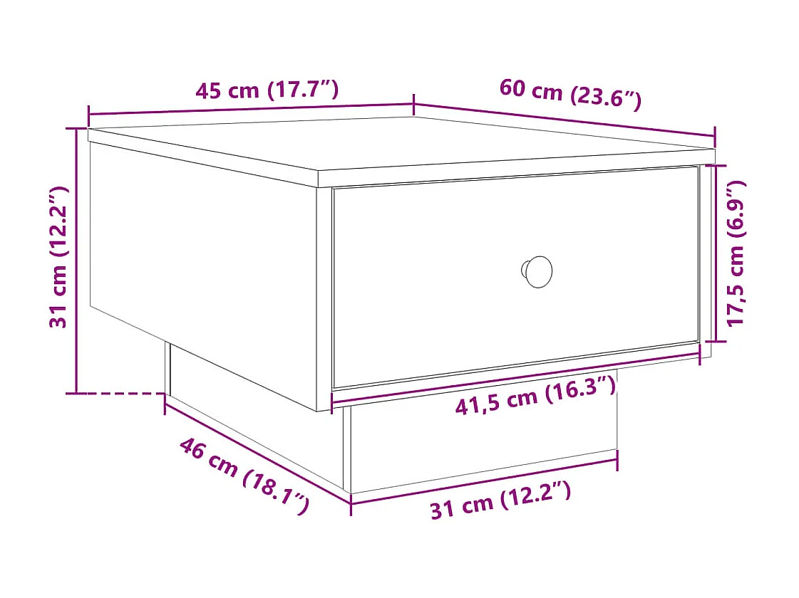 Table basse sonoma gris 60x45x31 cm bois d'ingénierie