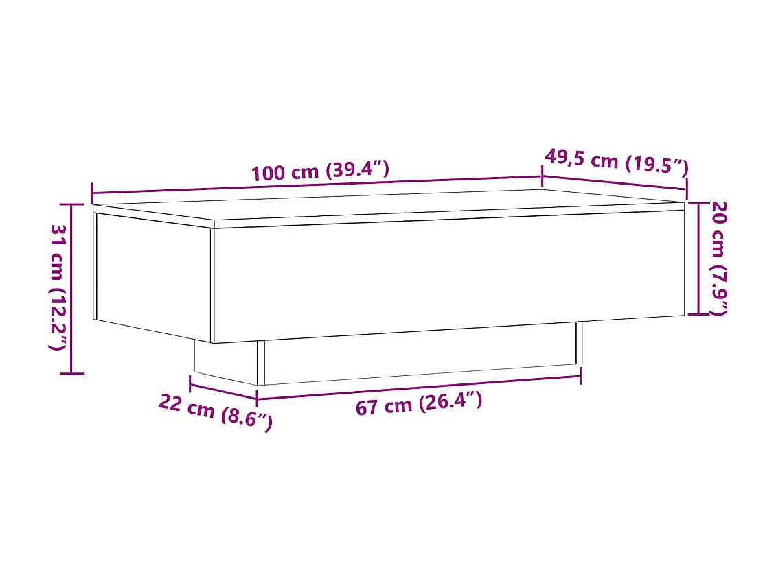 Table basse chêne sonoma 100x49,5x31 cm bois d'ingénierie