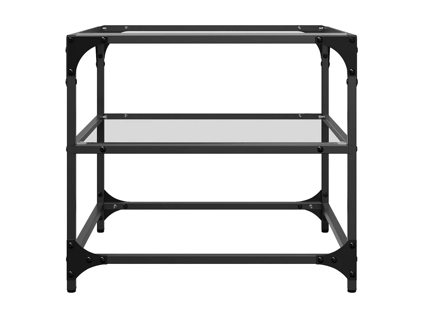 Tavolino Salotto con Piano Vetro Trasparente 50x50x45cm Acciaio