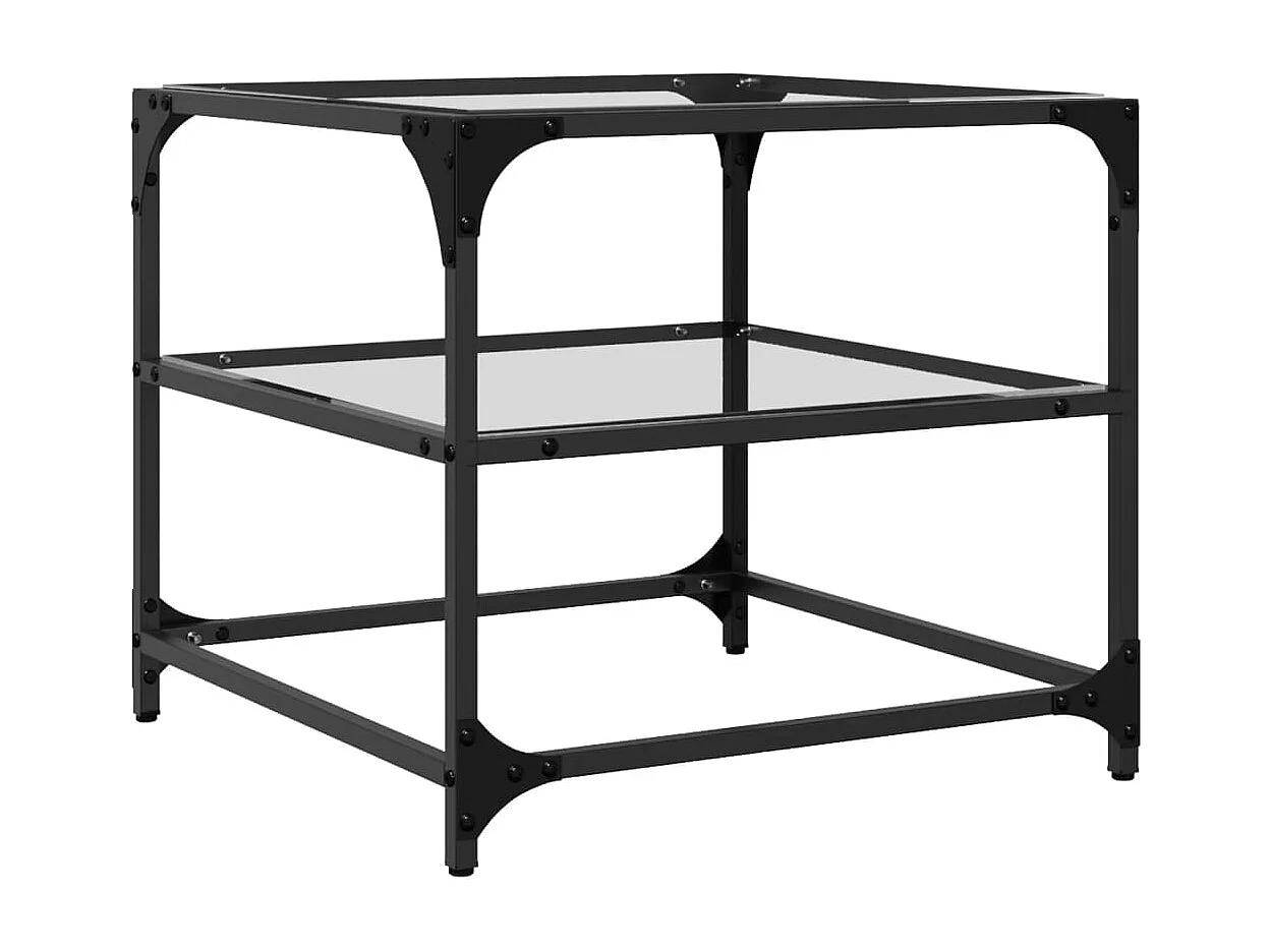Tavolino Salotto con Piano Vetro Trasparente 50x50x45cm Acciaio