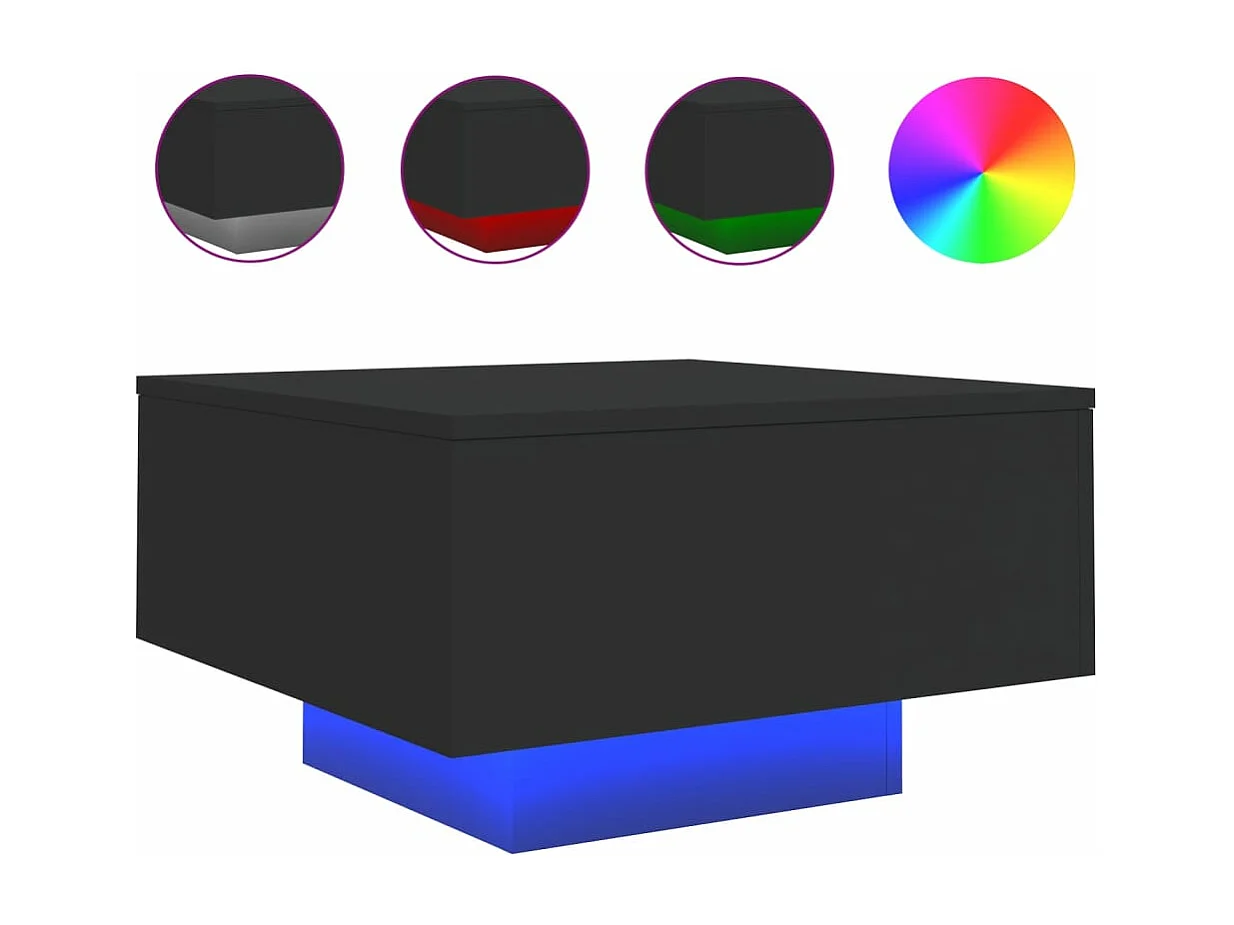 Table basse avec lumières LED noir 55x55x31 cm
