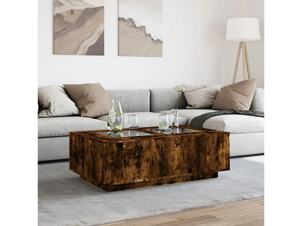 Table basse avec LED infini chêne fumé 116x69x40 cm