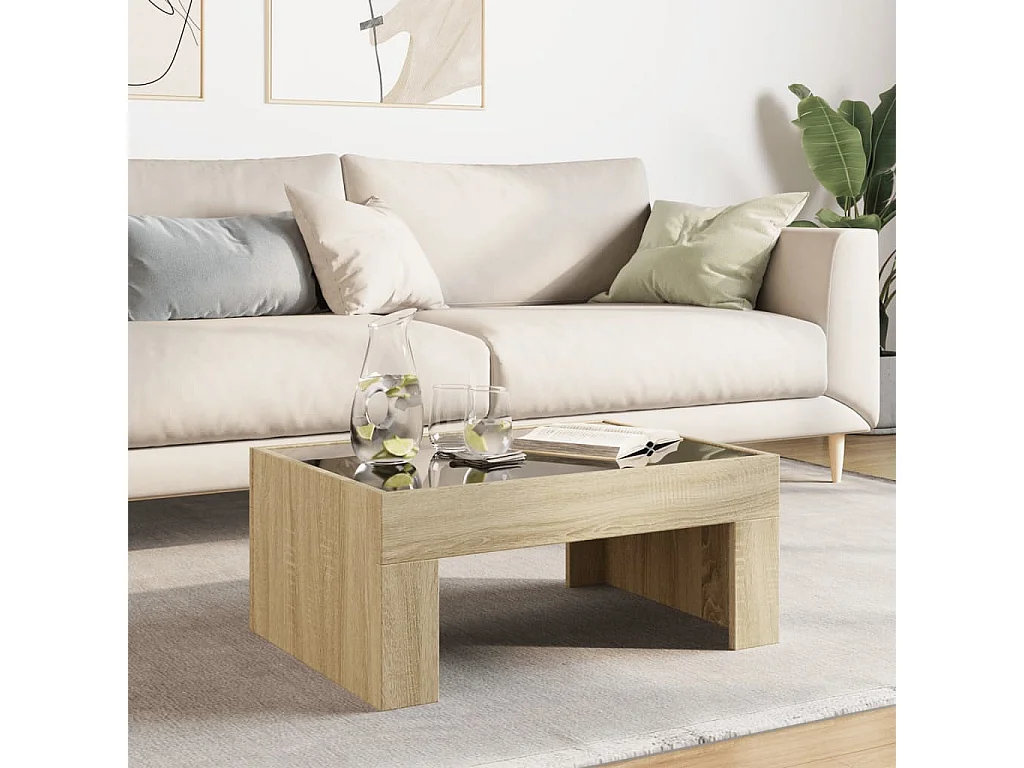 Mesa de centro luzes LED Infinity 70x50x30 cm carvalho sonoma