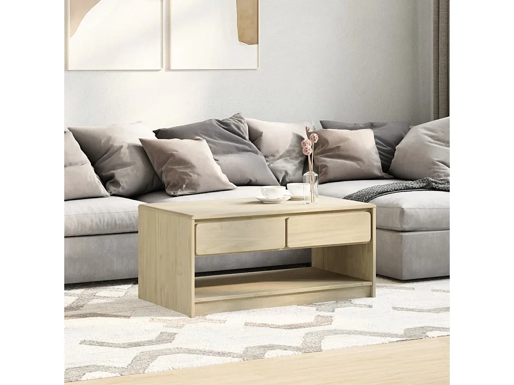 Mesa de centro SAUDA madera maciza pino color roble 99x55x45 cm