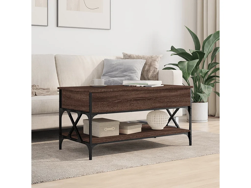 Table basse chêne marron 100x50x50cm bois d'ingénierie et métal