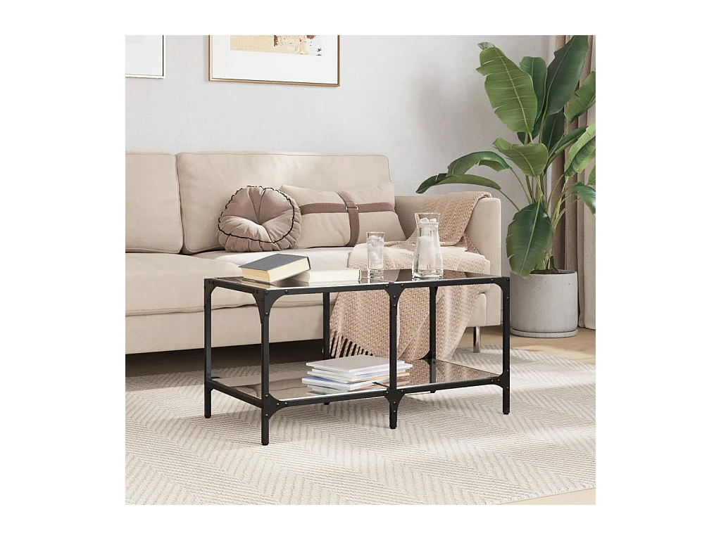 Salontafel met zwart glazen blad 78,5x40x40 cm staal