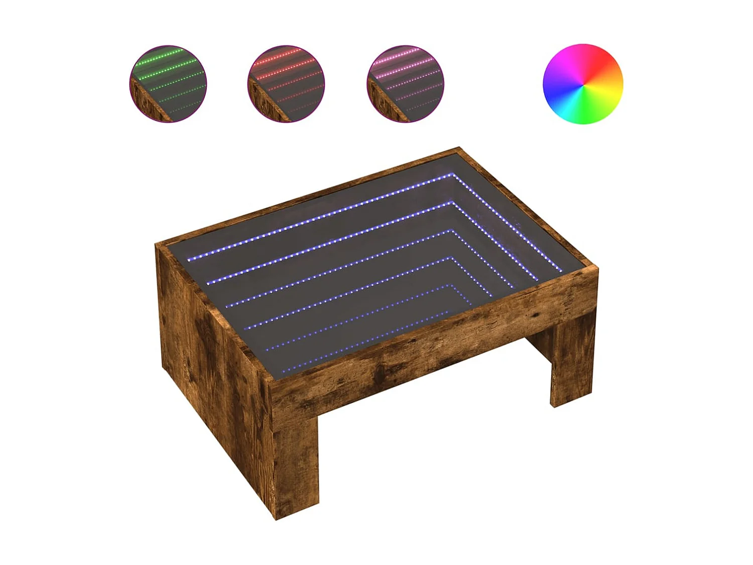 Mesa de centro luzes LED Infinity 70x50x30 cm carvalho fumado