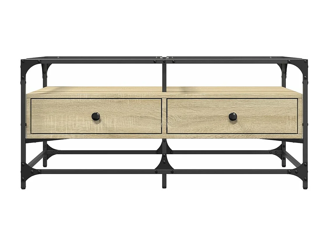 Table basse et dessus en verre chêne sonoma 98,5x50x45 cm acier