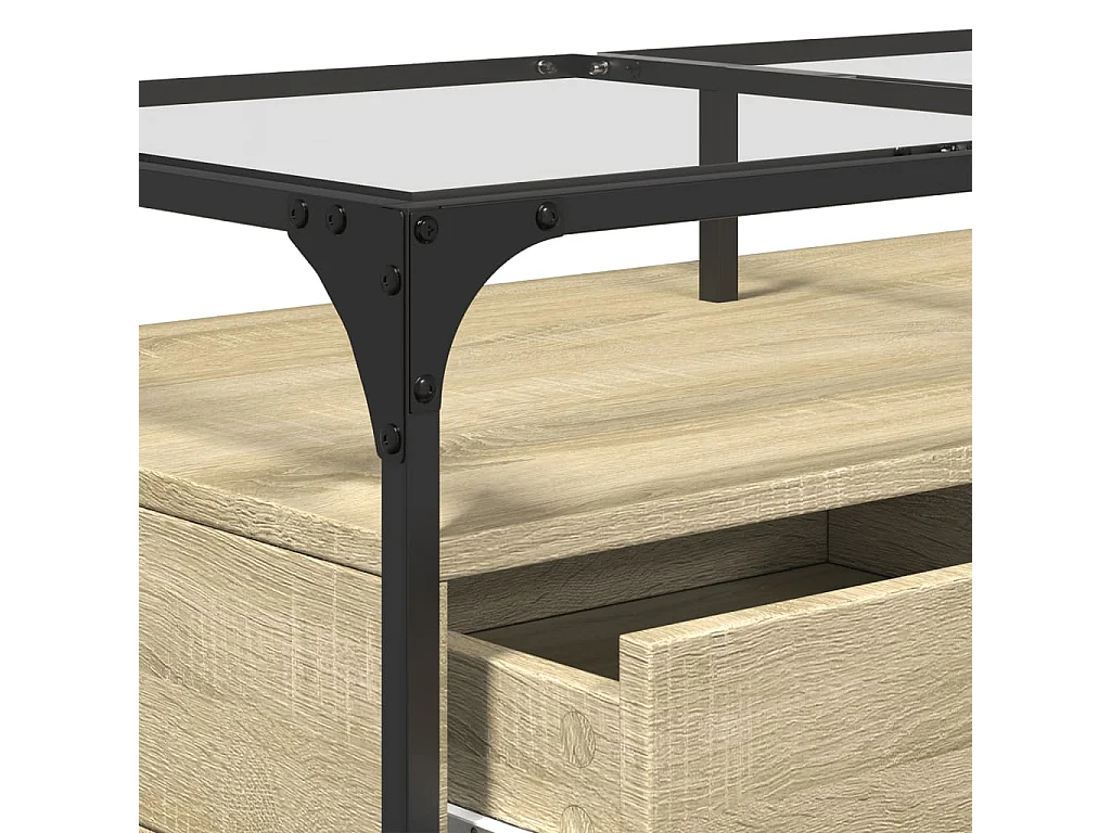 Table basse et dessus en verre chêne sonoma 98,5x50x45 cm acier