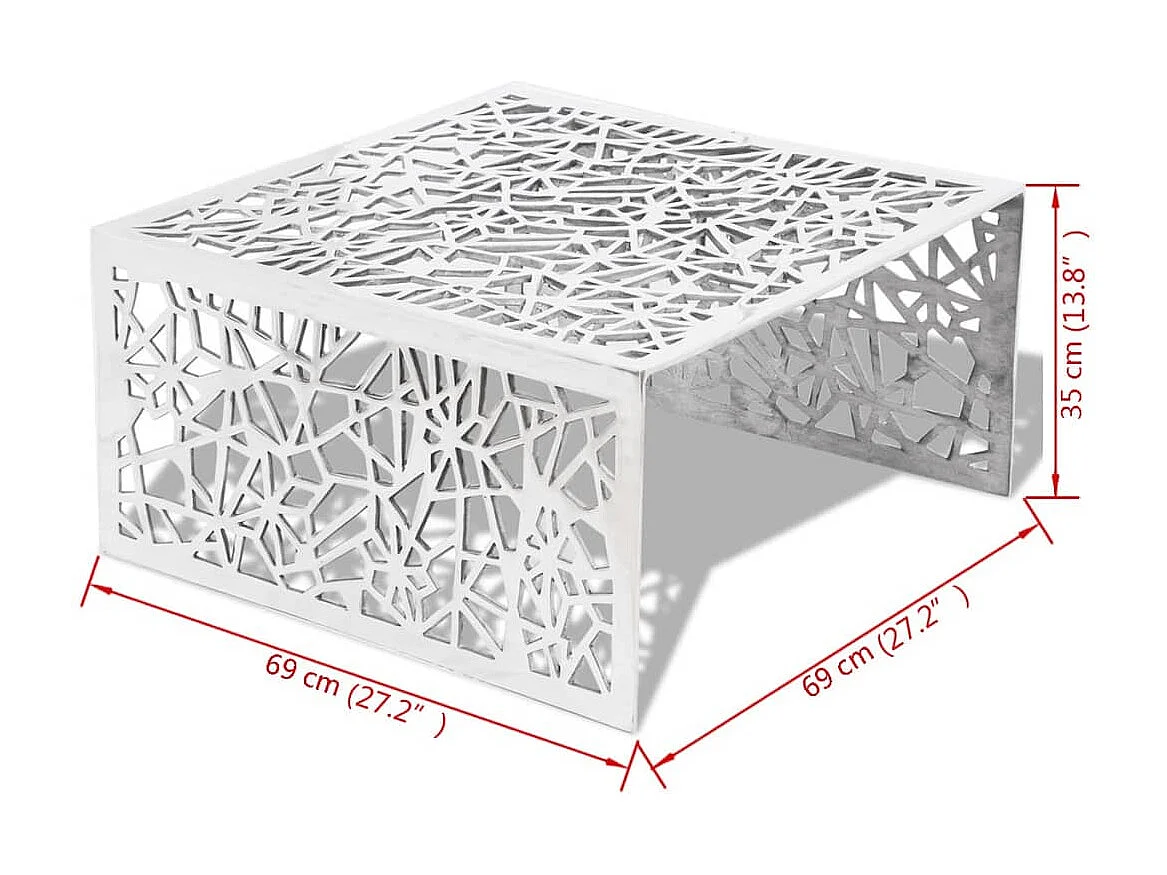 Tavolino con Design Geometrico Traforato Argento in Alluminio