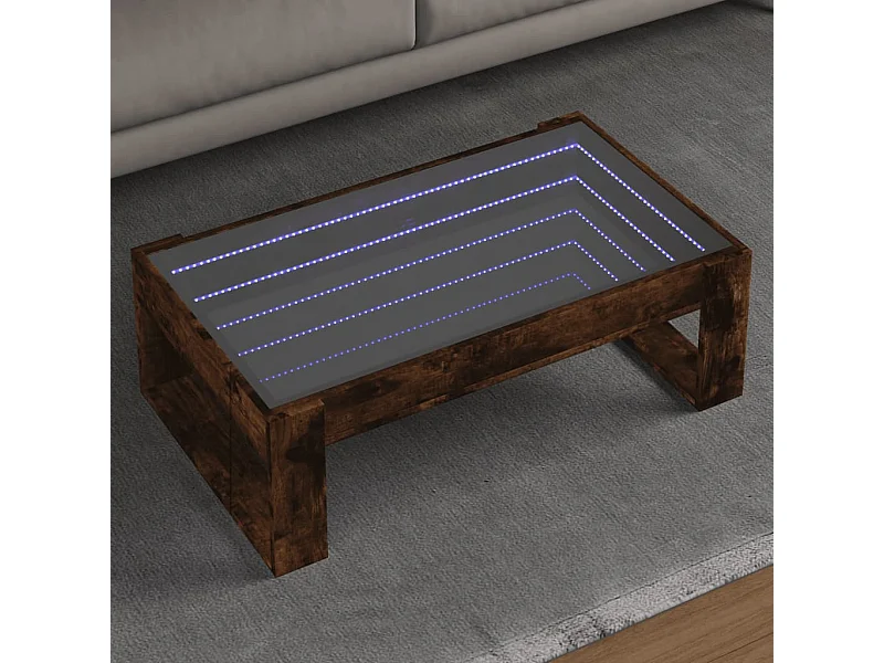 Tavolino da Salotto con LED Infinity Rovere Fumo 90x53x30 cm