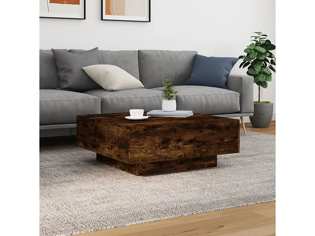 Mesa de centro madera de ingeniería roble ahumado 80x80x31 cm