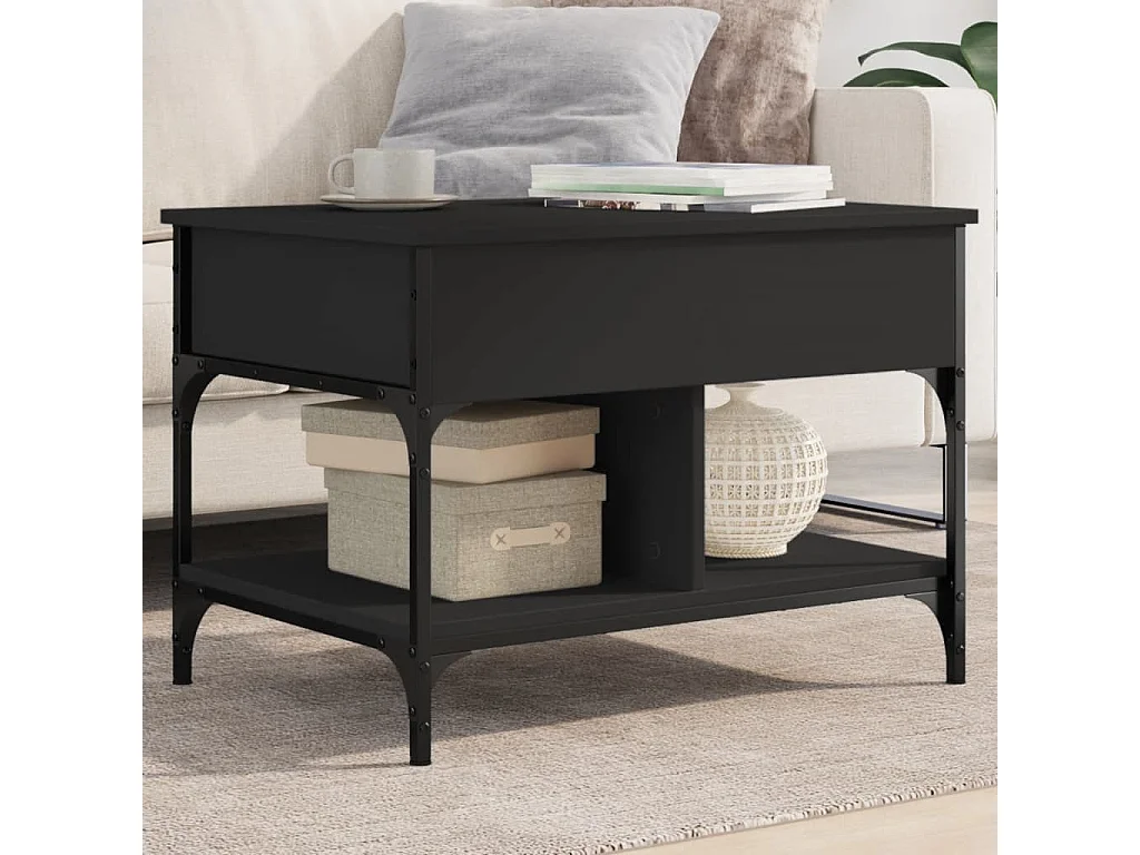 Table basse noir 70x50x50 cm bois d'ingénierie et métal