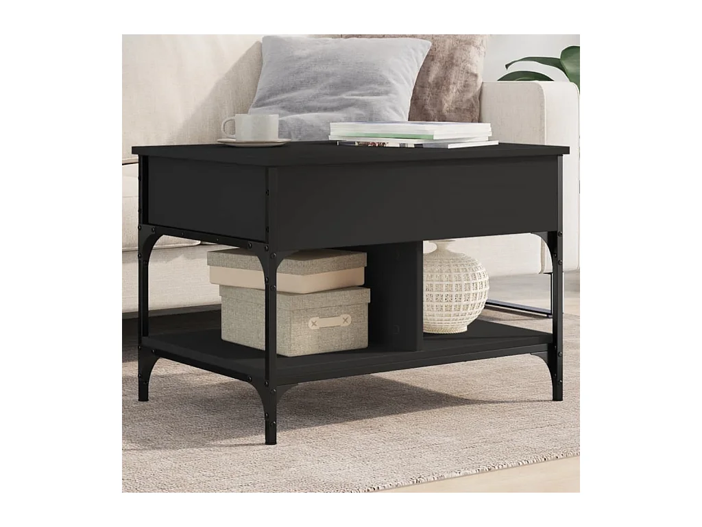 Tavolino da Salotto Nero 70x50x50cm Legno Multistrato Metallo