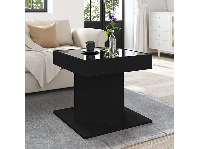 Idemon Tavolino da salotto lucido con 4 cassetti, tavolino da salotto, moderno tavolo centrale con 16 colori, luce ambientale, per soggiorno, camera da letto, USB (nero