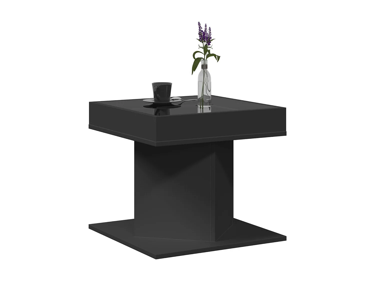 Tavolino Salotto con LED Nero 50x50x45 cm Legno Multistrato