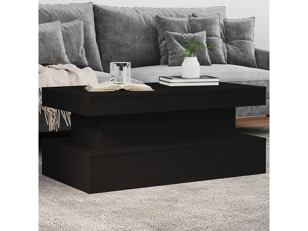 Table basse avec lumières LED noir 90x50x40 cm