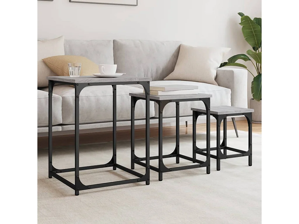 Tavolini Salotto Impilabili 3pz Grigio Sonoma Legno Multistrato