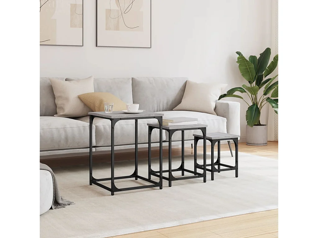 Tavolini Salotto Impilabili 3pz Grigio Sonoma Legno Multistrato